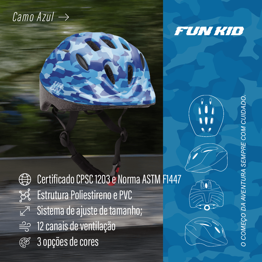 Capacete Infantil Urban Sports Fun Kid Camo Azul
