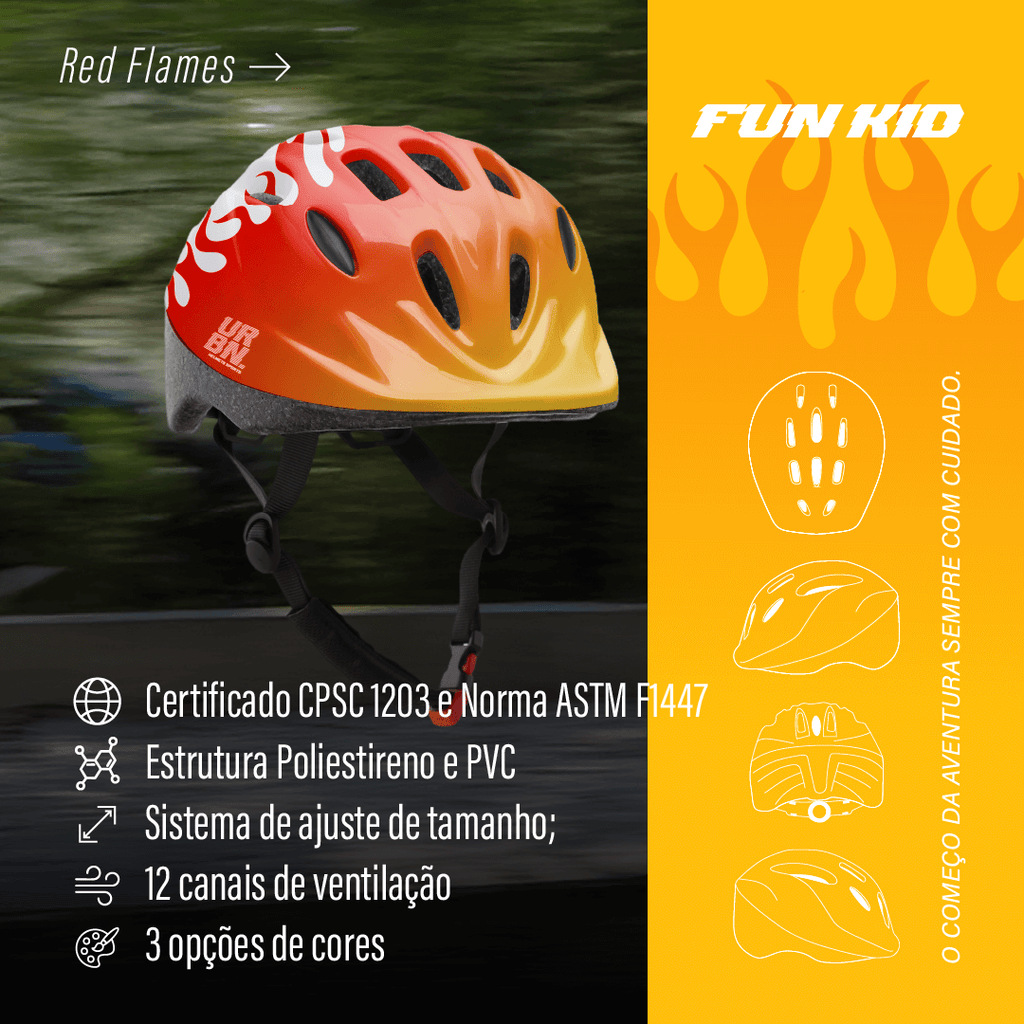 Capacete Infantil Urban Sports Fun Kid Red Flames